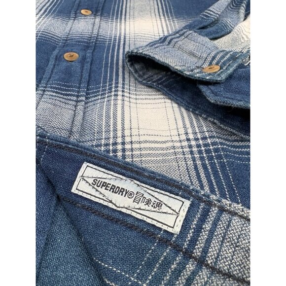 NWT Superdry Vintage Trailsman Flannel Shirt Men’s M Blue Plaid Button Down - Picture 9 of 15